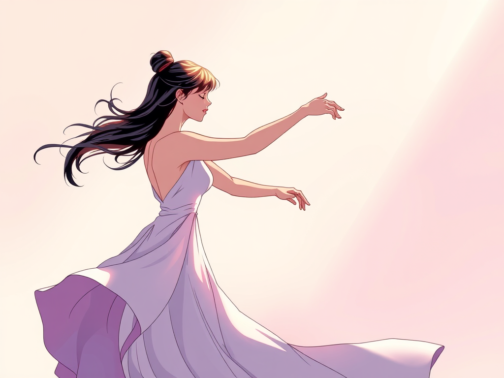 a dancer , disney style, purple dress, sillouette