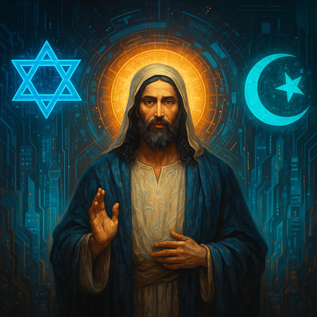 an anthoropomized illustration of God as a man dressed in whire with  a golden aura